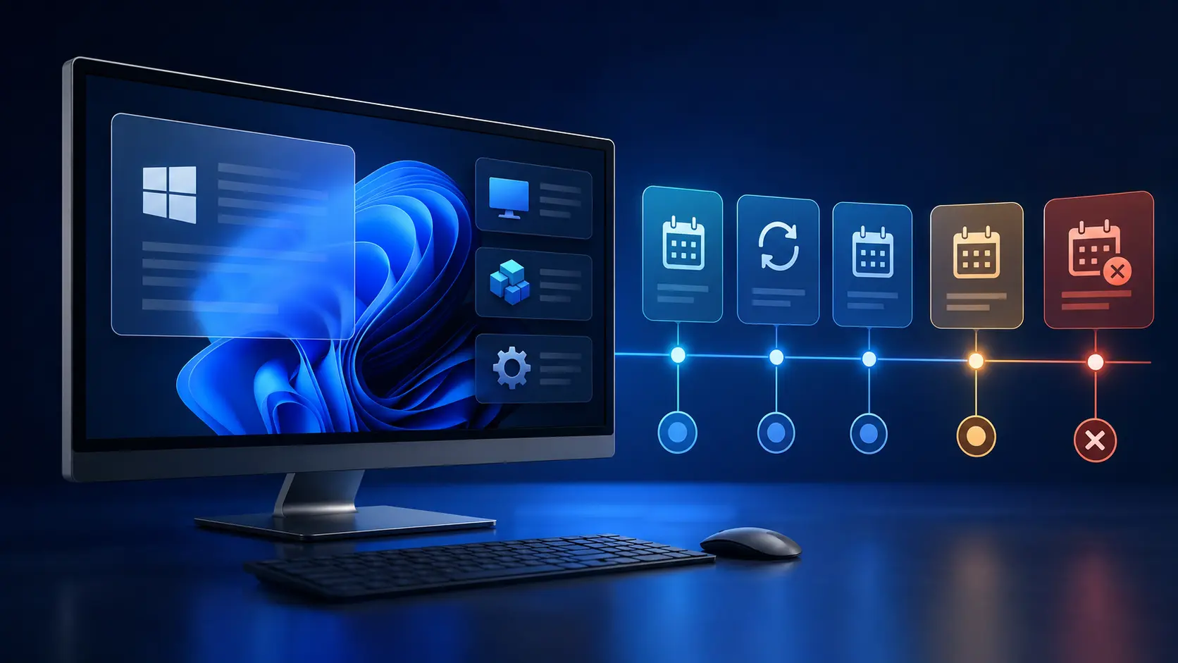 Calendario degli aggiornamenti Windows accanto a un computer